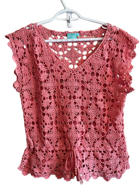 Blumind Size XL Crocheted V-Neck Knit Cap Sleeveless Top - Coral Pink